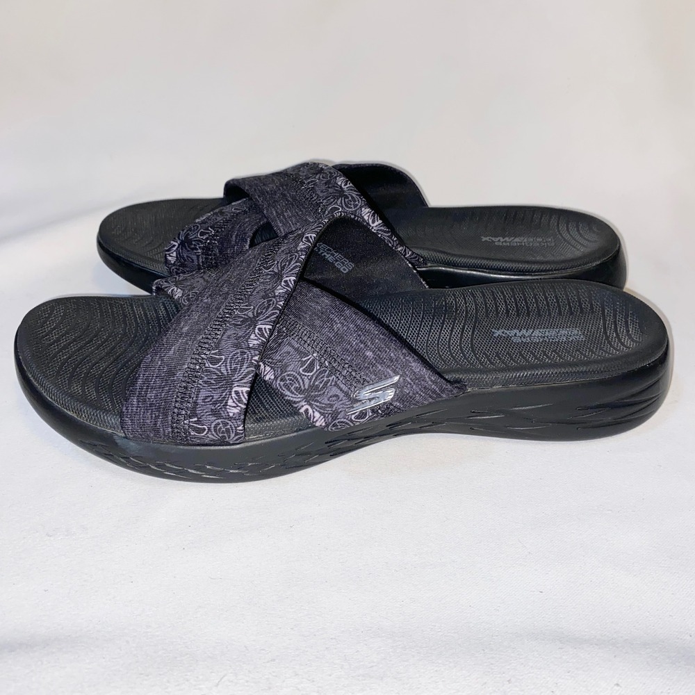 Skechers On-the-GO 600 Goga Max Slides Black Grey Floral Sandals 15306 Womens 11 - Picture 7 of 12